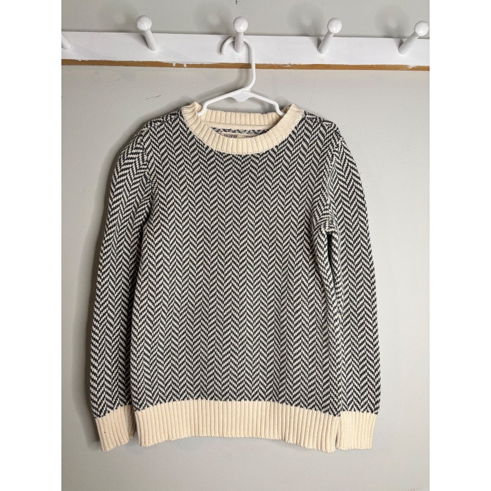 Hope & Henry Herringbone Organic Cotton Sweater Navy Cream Kids Small